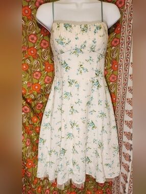Ruby Rox Cream Mini Dress with Blue and Green Floral Print